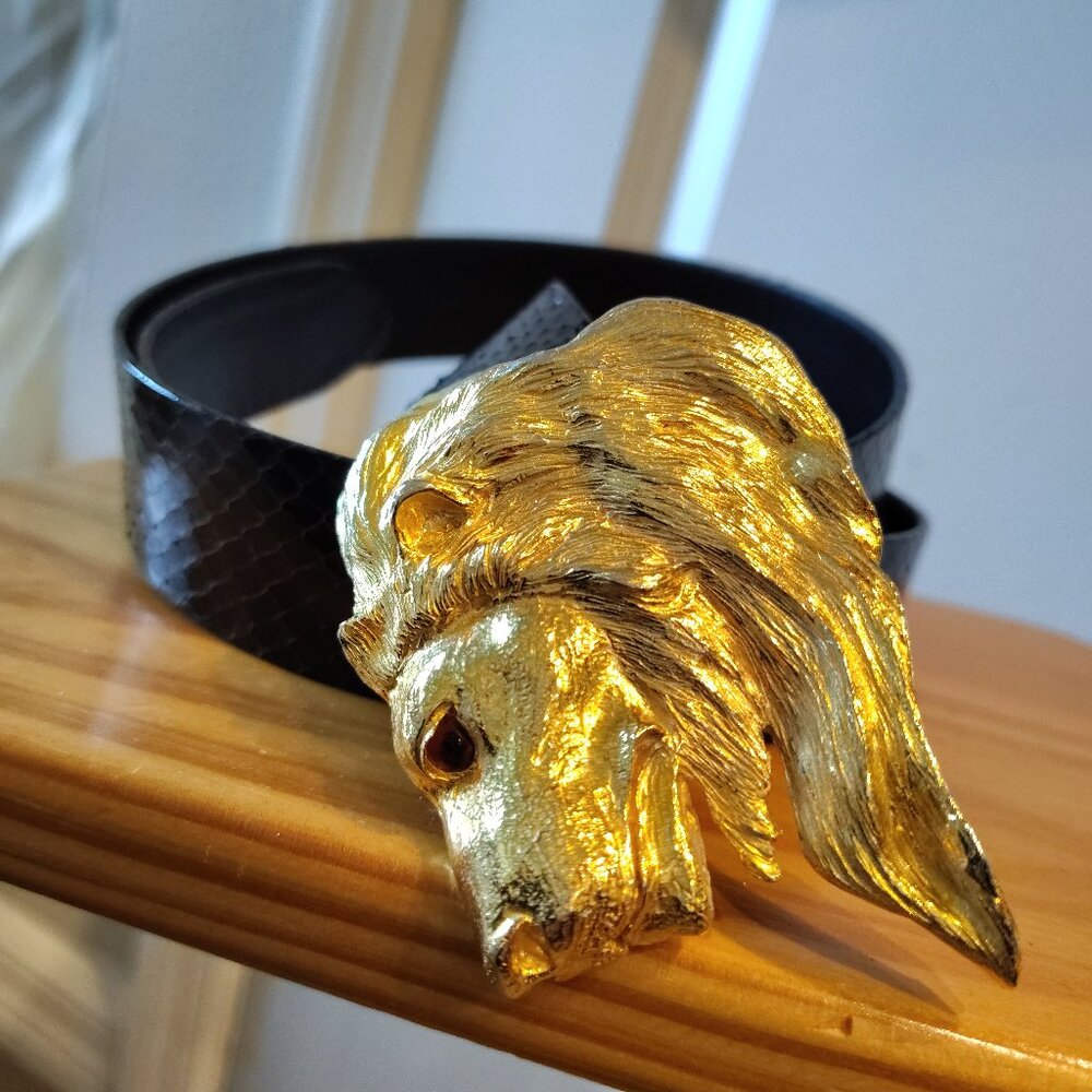 Vtg Christopher Ross Belt Buckle With Original Signed Snake Skin Belt